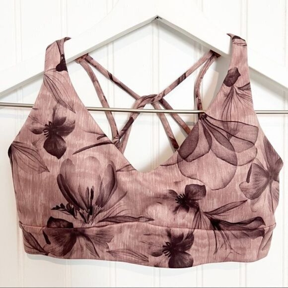 Athleta Floral Solace Print Athletic Gym Sports Bra Inner Beauty Earth Rose Pink - Picture 2 of 7